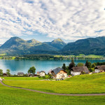 Blick auf den Wolfgangsee im Salzkammergut, Österreich Blick auf den Wolfgangsee im Salzkammergut, Österreich