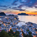 Top view of the city of Alesund at sunset . Norway Top view of the city of Alesund at sunset . Norway