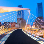 avantgarde footbridge of downtown bilbao, Spain