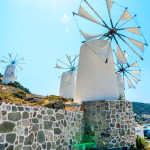 Windmills at Lasithi plateau. Crete, Greece
