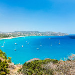Panoramic view of Porto Giunco bay. Sardinia Island. Italy.